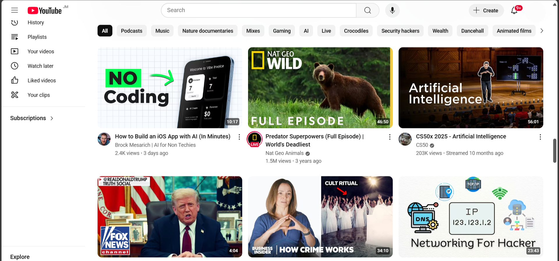 Select video from YouTube home page