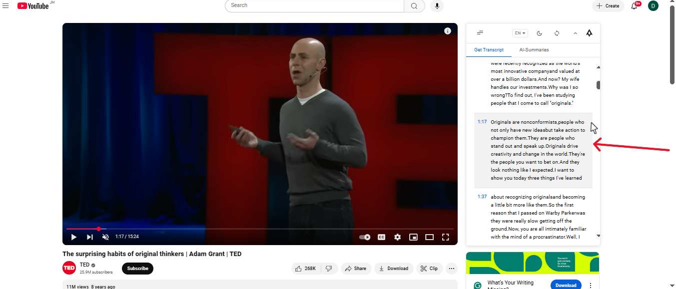 Clicking timestamp to seek in video and active tracking