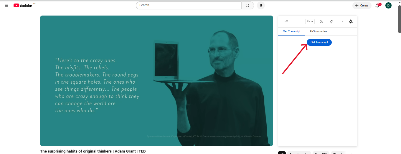 Get Transcript button
